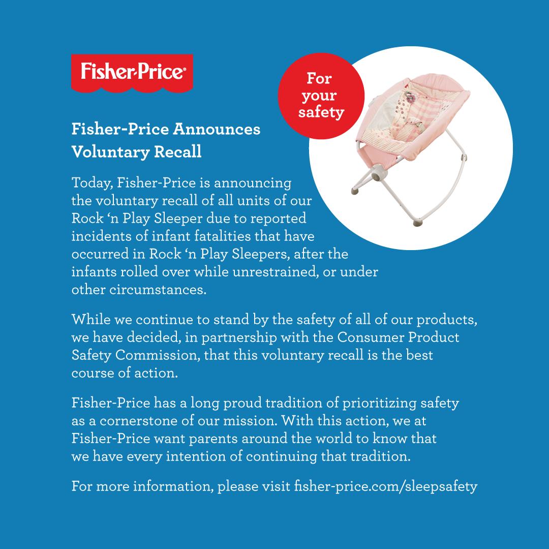 Product Recall FisherPrice Rock ‘n Play Sleeper Division of Early